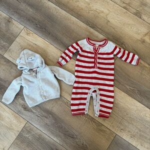 Newborn Holiday bundle of infant one-piece outfits and gray jacket